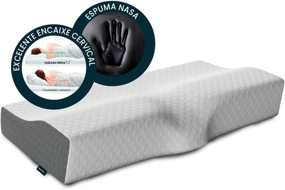 Travesseiro Cervical NASA - Coluna Relax - Suporte Ergonômico com Carvão Ativado e Elevação Lateral para Suporte Adicional