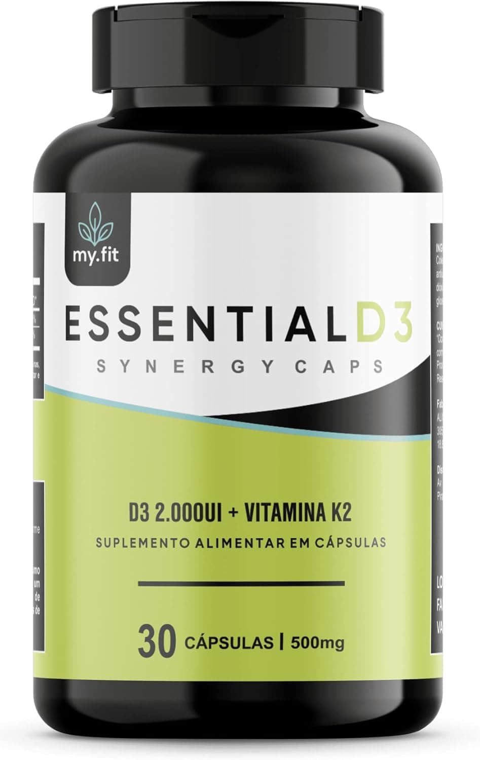 Essential D3 - Vitamina D (2000UI) + K2 (65 mcg) - Cápsulas Sinérgicas, 500mg