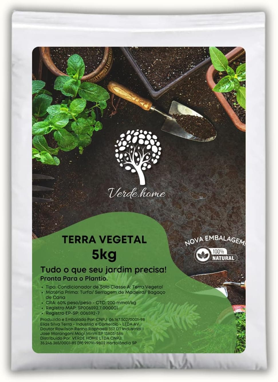 Terra Vegetal 5kg - Solo Rico em Matéria Orgânica - Pronta para Plantio - Ecológico